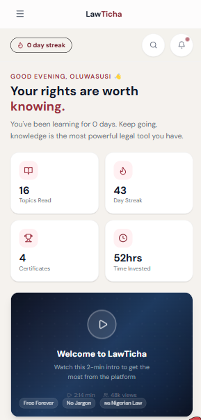 LawTicha mobile dashboard